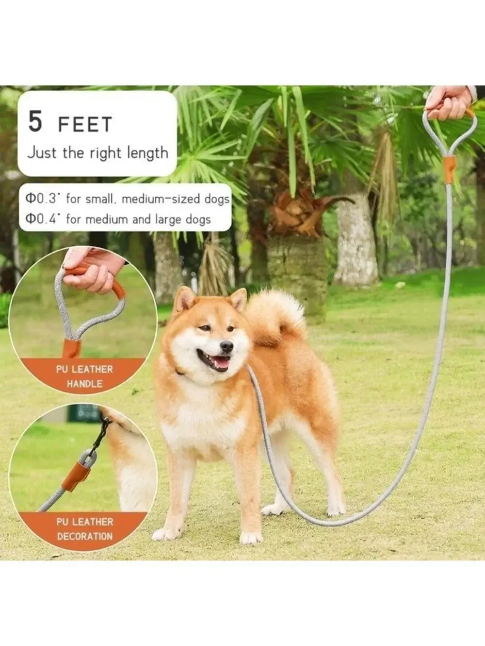 Heavy Duty Nylon Dog Leash 5ft White & Brown Pet Lead Grip New